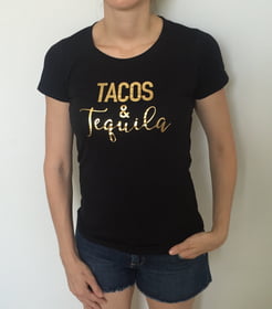 TACOS & Tequila Fitted Round Neck Tee